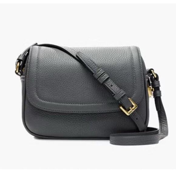 J.Crew Signet Flap Crossbody Bag – Minimalist Dark Grey Pebbled Italian Leather - Picture 1 of 12